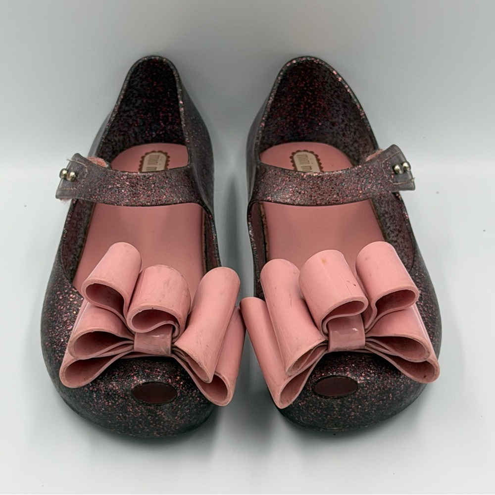Mini Melissa Girl's Ultragirl Sweet III Big Bow Jelly Shoes Size 10/11 Glitter